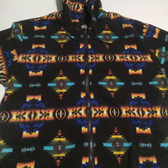 Western Trading Blankets Hooded Full Zip Fleece Aztec Southwestern Jacket L - Picture 1 of 8